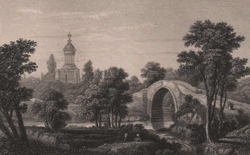 Auld Brig O'Doon, Ayr. Scotland 1845 old antique vintage print picture